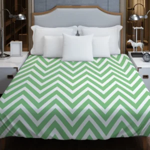 Green Lines Chevron Design Duvet Cover