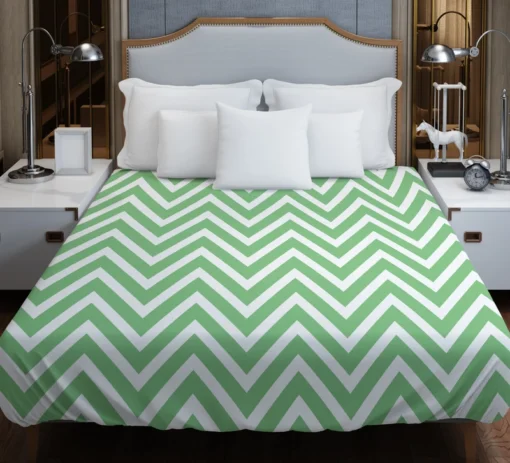 Green Lines Chevron Design Duvet Cover