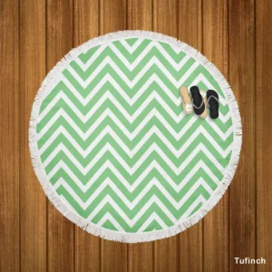 Green Lines Chevron Design Round Beach Towel