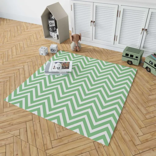 Green Lines Chevron Design Rug 1