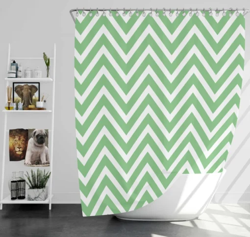 Green Lines Chevron Design Shower Curtain