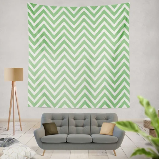 Green Lines Chevron Design Wall Tapestry