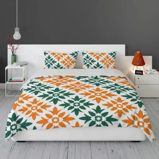 Green Orange Ikat Pattern Bedding Set 1