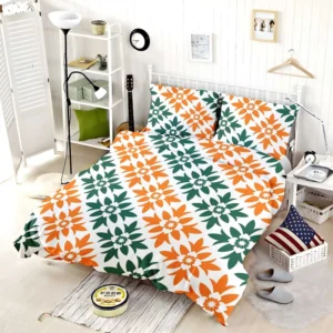 Green Orange Ikat Pattern Bedding Set