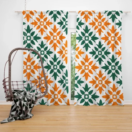 Green Orange Ikat Pattern Curtain