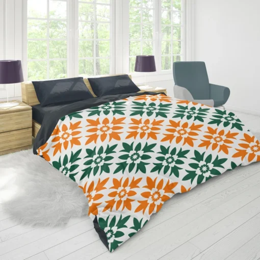 Green Orange Ikat Pattern Duvet Cover 1