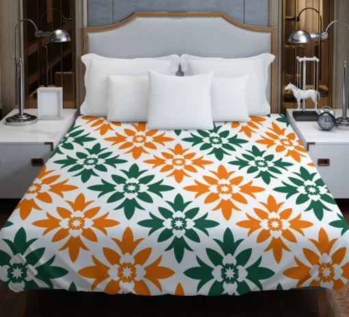 Green Orange Ikat Pattern Duvet Cover