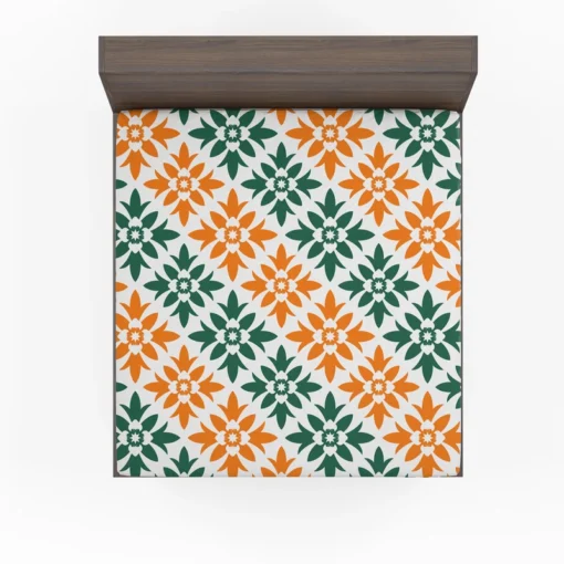 Green Orange Ikat Pattern Fitted Sheet