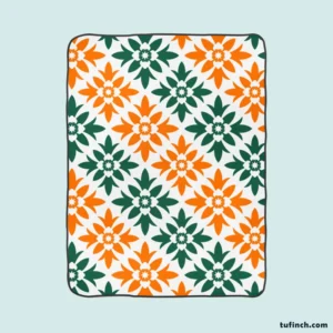 Green Orange Ikat Pattern Fleece Blanket 1