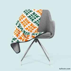 Green Orange Ikat Pattern Fleece Blanket 2