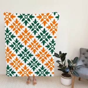 Green Orange Ikat Pattern Fleece Blanket