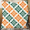 Green Orange Ikat Pattern Quilt Blanket