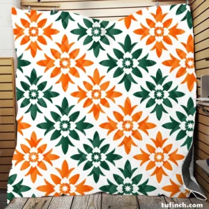 Green Orange Ikat Pattern Quilt Blanket