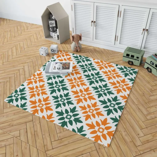 Green Orange Ikat Pattern Rug 1