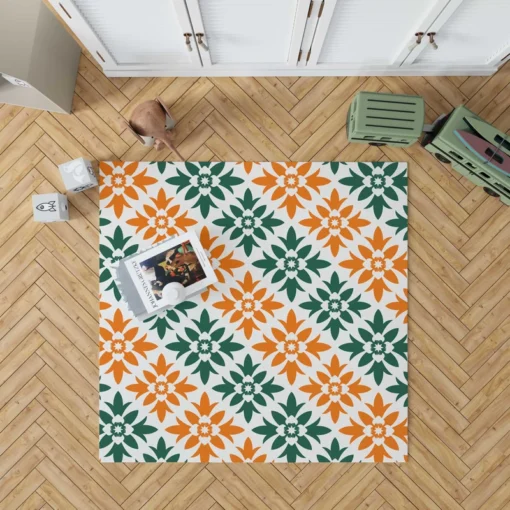 Green Orange Ikat Pattern Rug