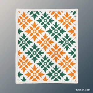 Green Orange Ikat Pattern Sherpa Fleece Blanket 1