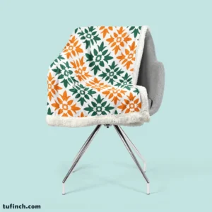 Green Orange Ikat Pattern Sherpa Fleece Blanket 2