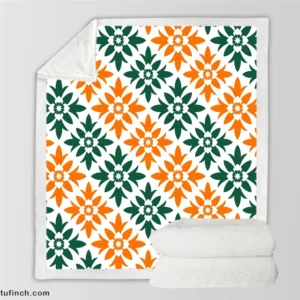 Green Orange Ikat Pattern Sherpa Fleece Blanket