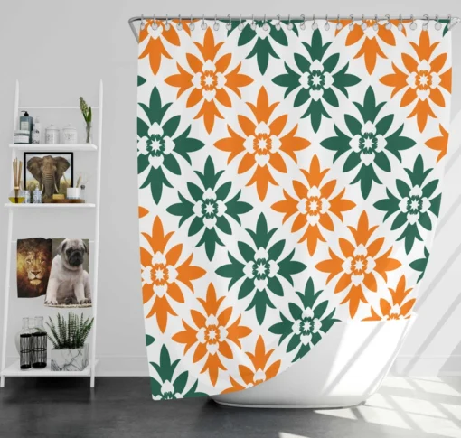 Green Orange Ikat Pattern Shower Curtain