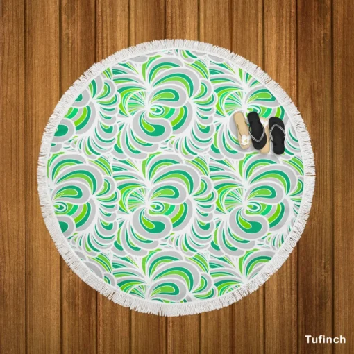 Green Paisley Mix Abstract Pattern Round Beach Towel