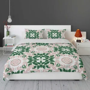 Green Pink Unique Floral Design Bedding Set 1