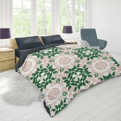 Green Pink Unique Floral Design Duvet Cover 1