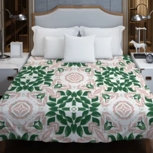 Green Pink Unique Floral Design Duvet Cover