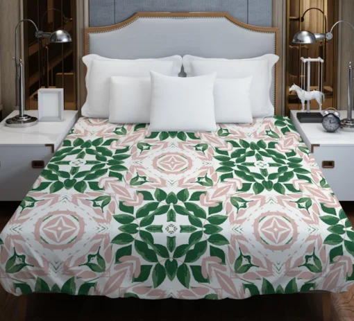 Green Pink Unique Floral Design Duvet Cover