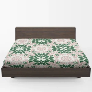 Green Pink Unique Floral Design Fitted Sheet 1