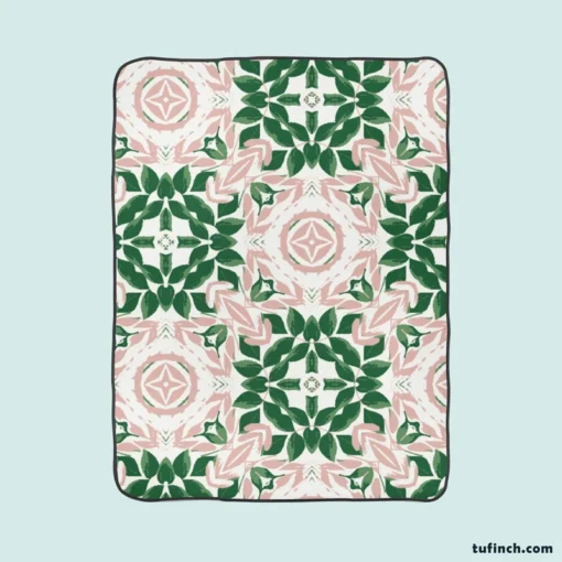 Green Pink Unique Floral Design Fleece Blanket 1