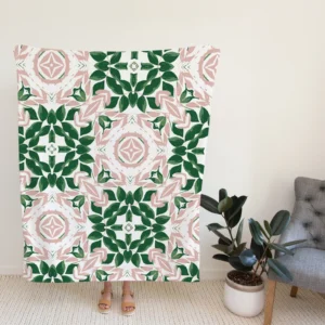 Green Pink Unique Floral Design Fleece Blanket