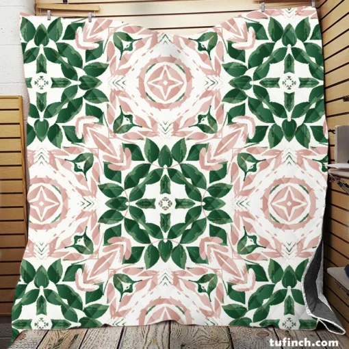 Green Pink Unique Floral Design Quilt Blanket