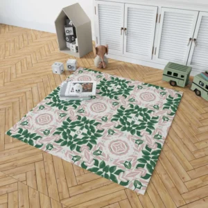 Green Pink Unique Floral Design Rug 1