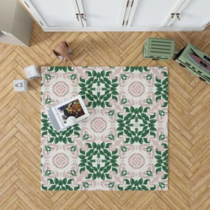 Green Pink Unique Floral Design Rug