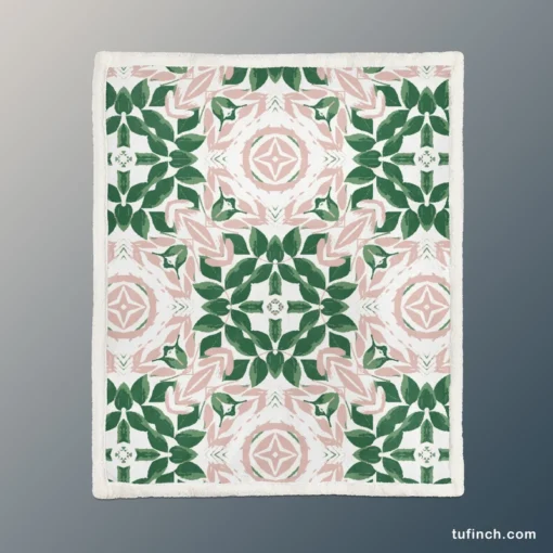 Green Pink Unique Floral Design Sherpa Fleece Blanket 1