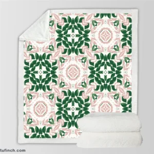 Green Pink Unique Floral Design Sherpa Fleece Blanket