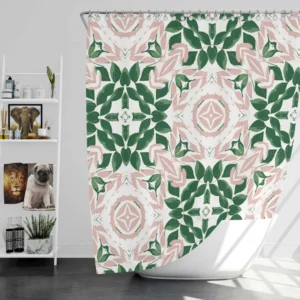 Green Pink Unique Floral Design Shower Curtain