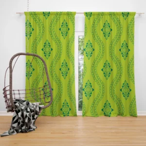 Green Thai Floral Design Curtain