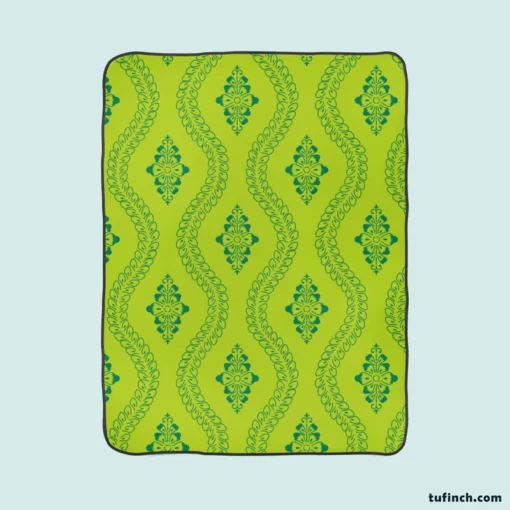 Green Thai Floral Design Fleece Blanket 1