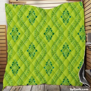 Green Thai Floral Design Quilt Blanket