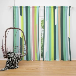 Green Theme Flat Stripes Pattern Curtain