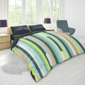 Green Theme Flat Stripes Pattern Duvet Cover 1