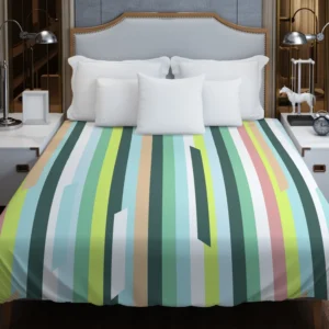 Green Theme Flat Stripes Pattern Duvet Cover