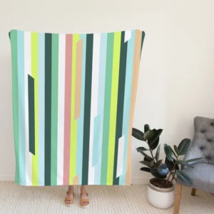 Green Theme Flat Stripes Pattern Fleece Blanket