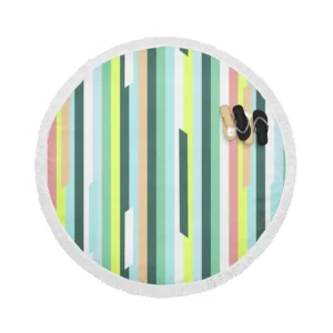 Green Theme Flat Stripes Pattern Round Beach Towel