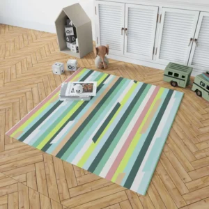 Green Theme Flat Stripes Pattern Rug 1