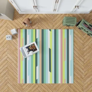 Green Theme Flat Stripes Pattern Rug