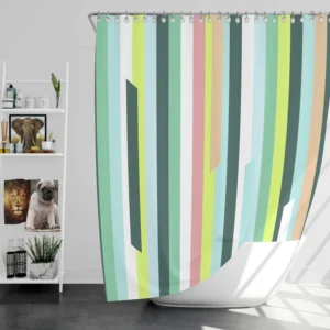 Green Theme Flat Stripes Pattern Shower Curtain