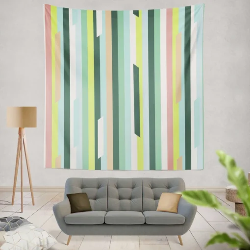 Green Theme Flat Stripes Pattern Wall Tapestry