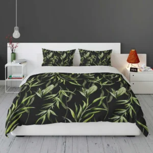 Green Tropical Leaves On Dark Bedding Set 1